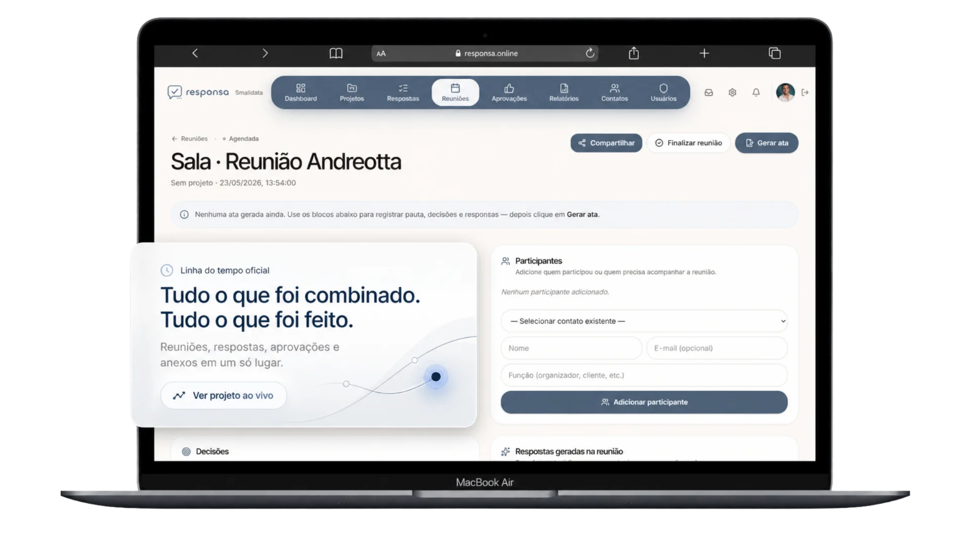 Responsa no desktop — linha do tempo oficial do projeto